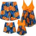 PATPAT Family Matching Summer Swimwear, Women One-Piece Swimsuit, Men Swim Trunks - Large , Boy Board Shorts, Girl Bathing Suit (Large, Orange Monstera Leaf)