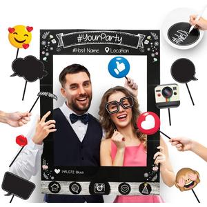 Insta-Themed Social Media Party Photo Booth Selfie Frame with Emoji & Speech Bubble Props. Great as Vintage Background Photography for Birthday, Anniversary, Wedding Event Decoration