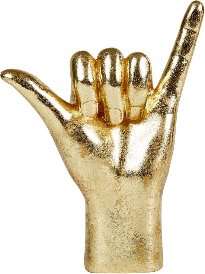 MicDecor Resin Gold Ornament ASL Signal Sculpture, Hand Gesture Decoration Figurine Statue