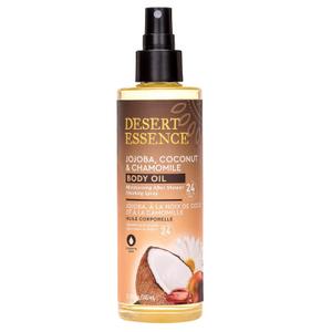 Desert Essence Body Oil Spray  8.28 fl oz | Jojoba, Coconut & Chamomile | 24-Hour Moisture for Dry Skin | Lightweight After-Shower Oil | Vegan, Cruelty-Free, B-Corp, Made in USA