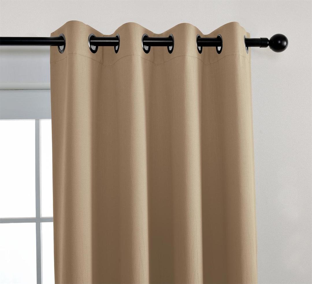 Blackout Curtains Room Darkening Curtains Textured Grommet Window Curtains for Living Room 2 Panels 64x132 Inch Long Taupe
