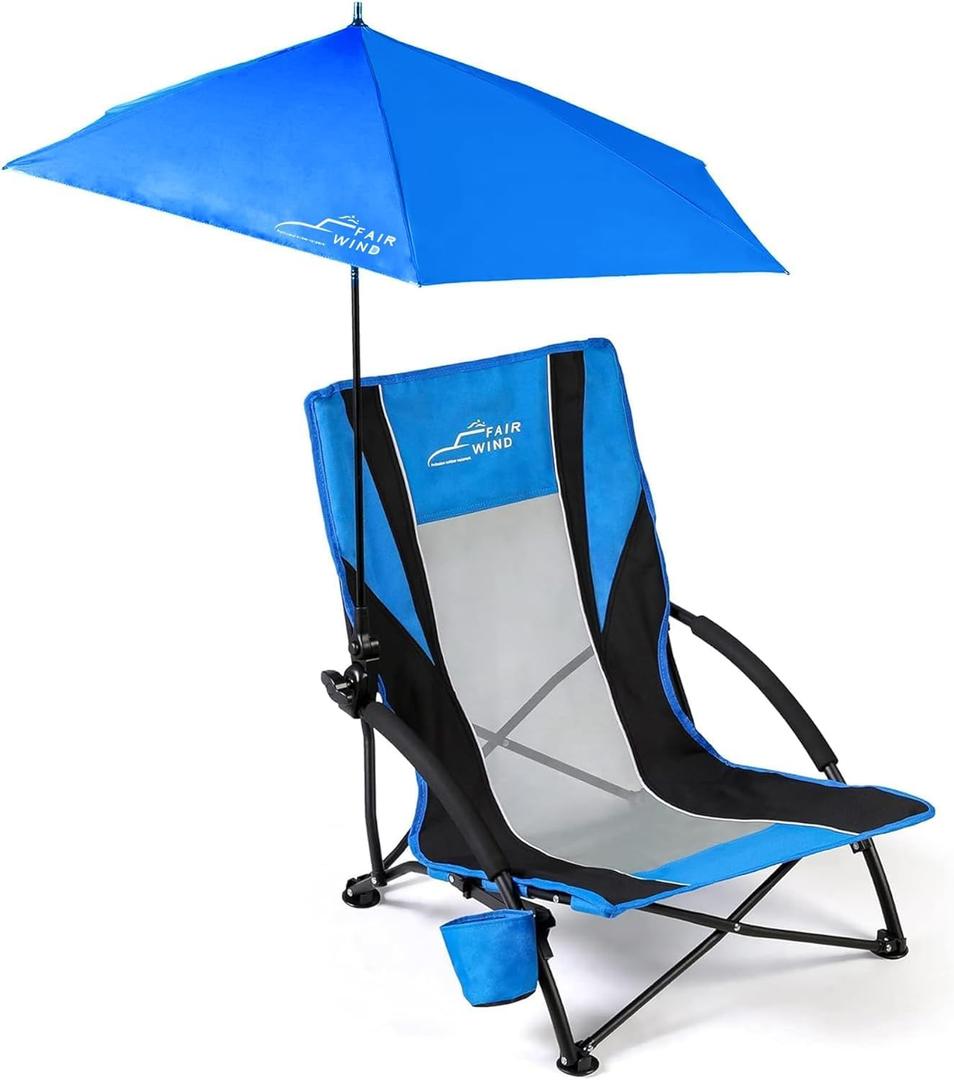 FAIR WIND Beach Chairs with 360 Umbrella for Adults, 300LBS Heavy Duty Anti-Sink Sand Chair, Portable Backpack Seating for Coastal Vacations, Outdoor Concerts & Sports