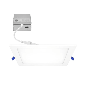 Maxxima 8 in. 5CCT Square Recessed LED Downlight, 1600 Lumens Slim Flat Panel Color Selectable 2700K/3000K/3500K/4000K/5000K, Dimmable, Canless IC Rated, White Trim, J-Box Included