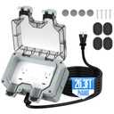 Outdoor Outlet Box with 26.3Ft Extension Cord, NEMA 5-15R, IP66 Waterproof Outdoor Outlet Box w/Lockable Cover & LED Indicator (Double Plug Socket) - Perfect for Gardens, Yards & Sports Fields