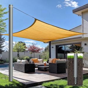 Shade Sail Poles, Heavy Duty Sun Shade Poles, Screw in Poles for Sun Shades Outdoor, 12 Ft Sun Shade Sail Poles with D-Clamps, 2.28" Sun Shade Pole Kit for Ground Soil Backyard