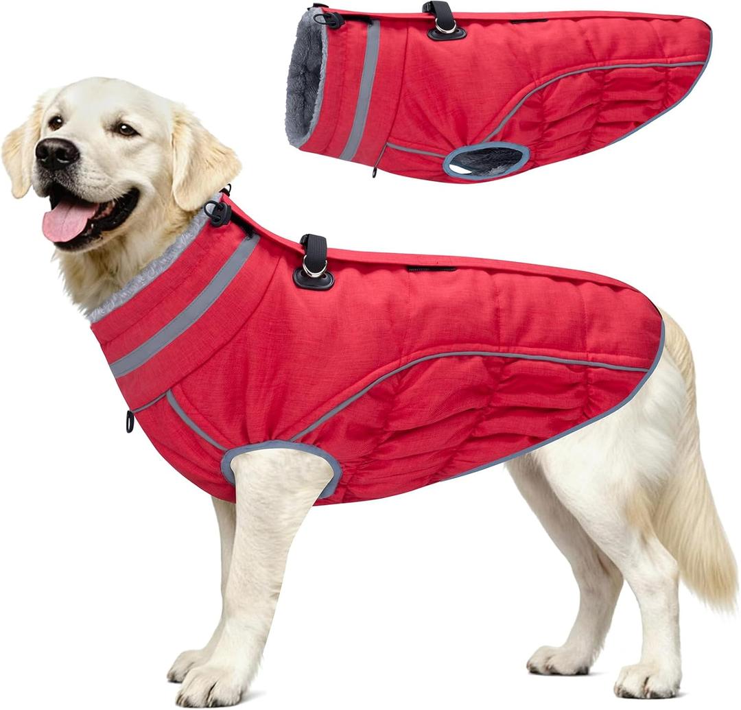 Malier Dog Coat, Reflective Dog Jacket Waterproof Windproof Puppy Cold Weather Coats with Harness Built in, Winter Extra Warm Pet Coat Fleece Vest for Samll Pets and Puppy (Red)