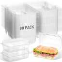 80 Pack Clear Hinged Food Containers 7.2 4.9 2.6 Inch Plastic Cookie Containers Hinged Clamshell Takeout Boxes Disposable Loaf Cake Boxes for Salads Hamburger Fruit Dessert Sandwiches