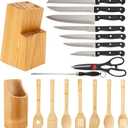 23 Pcs Kitchen Utensils Set, 15 Pcs High Carbon Stainless Steel Kitchen Knife and 8 Pieces Wooden Cooking Utensils Set, Easy to Clean, Suitable for Non-Stick Cookware