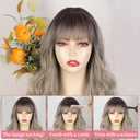 Lativ Ombre Dirty Blonde Wig for Women Wig with Bangs Long Wavy Culry Synthetic Wig for Daily Party Use 26 Inch