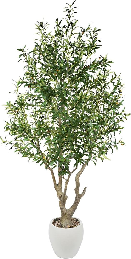 7.9 Feet Artificial Olive Tree with Lush Leafy Foliage in Large Decoration Planter Faux Fake Plants for Home Office Decor Suitable for Indoor Outdoor Use