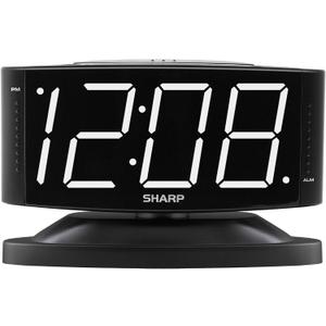 Sharp Home LED Digital Alarm Clock  Swivel Base - Outlet Powered, Simple Operation, Alarm, Snooze, Brightness Dimmer, Big White Digit Display, (Black-White LED)