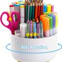 Marbrasse Desk Organizer, 360-Degree Rotating Pen Holder, Desk Organizers and Accessories with 5 Compartments Pencil Holder, Art Supply Storage Box Caddy for Office, HomeWhite