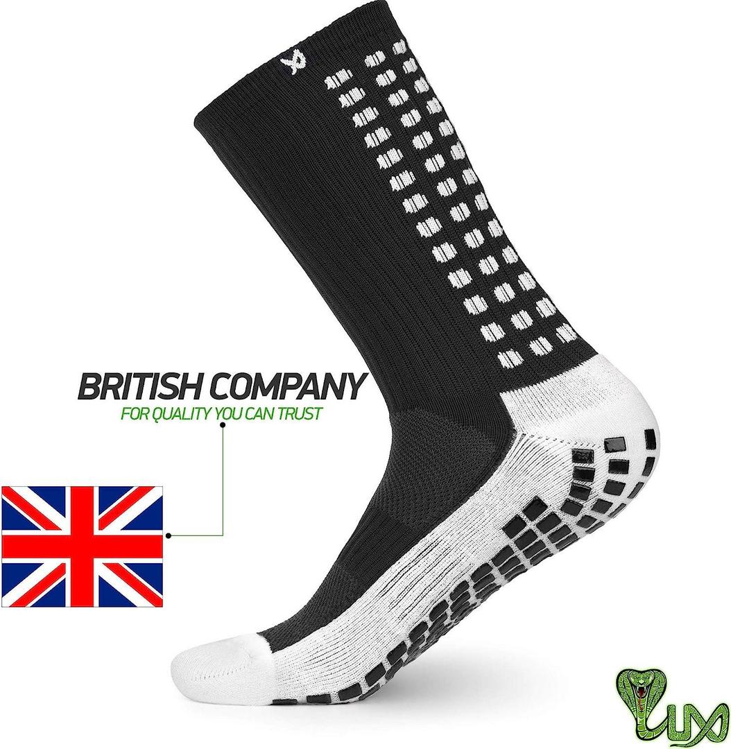 LUX Anti Slip Soccer Socks - Non Slip Sports Grip Pads Socks - Football, Soccer, Basketball Black