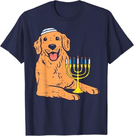 Jewish Golden Retriever Dog Hanukkah Pajamas Chanukah PJs T-Shirt, Navy Small