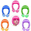 Party Wigs and Sunglass Set, Neon Short Bob Wig Sunglass Pack Costume Colorful Cosplay Wig Daily Party Hairpieces for Bachelorette Neon Party Favors, Halloween and Decorations