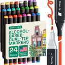ARTISTRO 24 Dual-Tip Alcohol Markers - Alcohol-Based Pens Set, Chisel + Fine Tip, Quick Dry, Fade-Resistant Ink