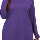 Plus Size Buttons Decor Long Sleeve Shirts Womens Raglan Sleeve Tshirts Casual Tops (Purple, XXL)