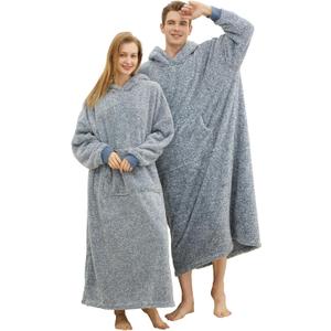 Snuggy Hooded Blanket for Adult, Wearable Blanket Hoodies for Women & Men Warm Cozy Sherpa Sweatshirt with Giant Pocket (Standard, Navy)