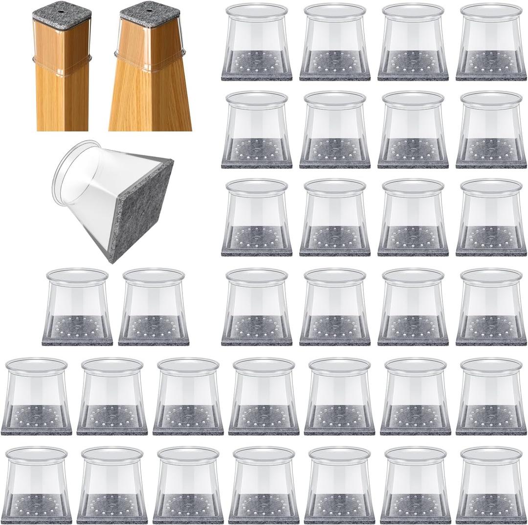 32 Pcs Square Chair Leg Protectors for Hardwood Floors,Felt Furniture Floor Protectors with Silicone Caps, Small Size (Fits Chair Legs with Side Length: 3/4" to 1-1/16")