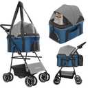 2-in-1 Foldable Pet Stroller with Canopy, 4 Wheels Pet Strolling Cart for Small/Medium Dogs and Cats with Removable Carrier,Breathable Mesh,Mom Tote Bag,Cup Holders,Easy Assembly,Grey+ Green