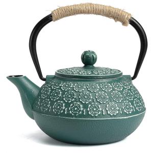 Sotya Cast Iron Teapot, 30oz/900ml Japanese Tetsubin Tea Pot with Infuser for Loose Leaf and Tea Bags, Tea Kettle Coated with Enameled Interior for Stove Top, Dark Green