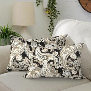DYTXIII Pack of 2 Waterproof Outdoor Lumbar Pillow with Inserts, 12x20 in Rectangle Decorative Patio Throw Pillow for Home, Sofa,Bench and Patio Furniture, Paisley Black