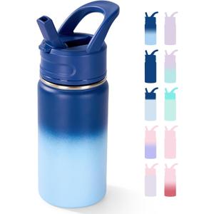 Fijinhom 12oz Water Bottle for School, Water Bottles with Straws, Insulated Water Bottles, Stainless Steel Vacuum Insulated Bottle, Leak-Proof, BPA-Free, Ocean