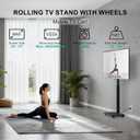 WALI Rolling TV Stand with Power Outlet, Mobile Tall TV Stand Mount on Wheels for 39-75 inch TV up to 110 lbs, Swivel Height Adjustable TV Cart with Wood Base for Bedroom(TVDVD-7PR), Black
