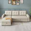 Ball & Cast L-Shape Reversible Sectional Sleeper Sofa Bed 4 in 1 Pull Out Couch with Storage Chaise & Removable Back Cushions,Convertible Sleeper Corner Couch Pull-Out Sofa Bed for Living Room,Office