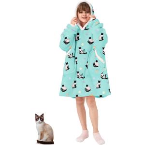 American Trends Blanket Hoodie Cozy Warm Oversized Blanket Sweatshirt Sherpa Wearable Blanket Gifts for Women (Siamese Cat) Kids