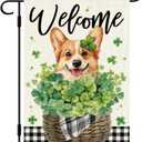 DLZDN St Patricks Day Dog Garden Flag Shamrocks Clovers Corgi Flag 1218 Inch Double Side Vertical Burlap Farmhouse Yard Sign Holiday Outdoor Decoration