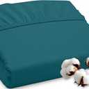 ROYALE LINENS 300 Thread Count 100% Long Staple Combed Cotton Fitted Sheet Queen - Super Soft Deep Pocket Bottom Sheet - Fitted Sheets Only - Elastic Sheets (Queen, Teal)