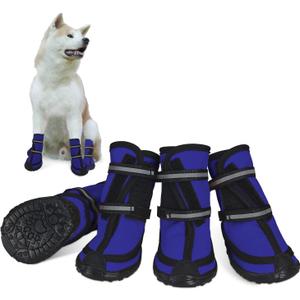 Dociote Dog Shoes for Large Dogs Winter Snow Dog Booties with Adjustable Straps Rugged Anti-Slip Sole Paw - Sports Running Hiking Pet Dog Boots Protectors Comfortable Fit Blue XXL