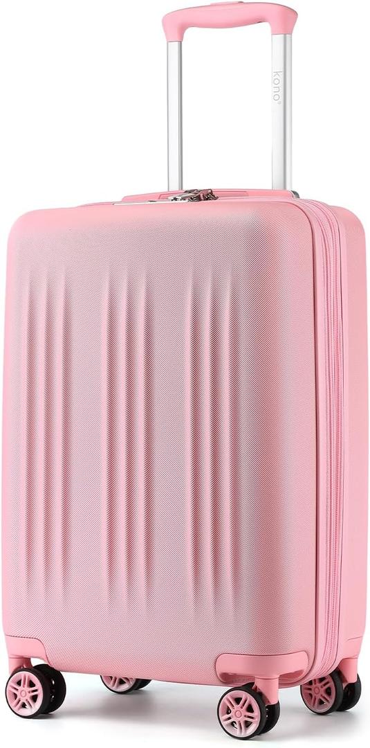 Kono Small 20 Inch Expandable Carry On Luggage with Quiet Spinner Wheels & TSA Lock, Scratch and Drop Resistant PC+ABS Hardside 22x14x9 Airline Approved Suitcase, Pink
