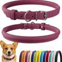 CollarDirect Rolled Leather Dog Collar, Soft Padded Round Puppy Collar, Handmade Genuine Leather Collar Dog Small Large Cat Collars 13 Colors (11-14 Inch, Pink Smooth)
