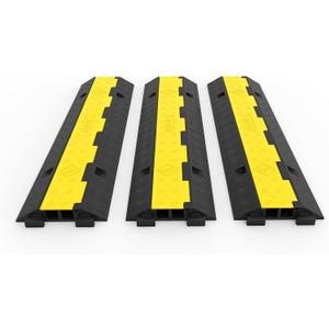 Happybuy 3 Pack of 2 Channel 11000lbs per Axle Capacity Protective Wire Cord Ramp Driveway Rubber Traffic Speed Bumps Cable Protector