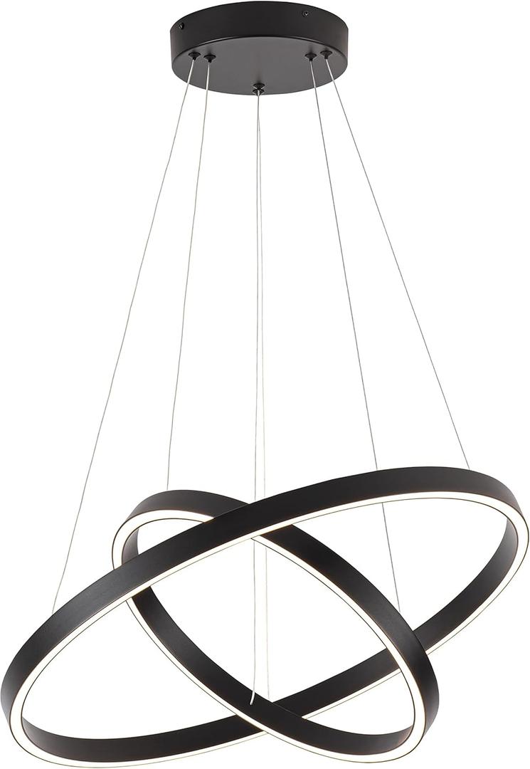 Modern Led Chandelier, 2 Rings Contemporary Chandelier Circular Pendant Light, Black Dimmable Hanging Ceiling Light Fixture for Living Dining Room (15.7"+23.6")