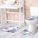 Riyidecor Mermaid 4Pcs Bathroom Shower Curtain Sets Cute Girls Kids Ocean Bathroom Decor Set with Rugs and Accessories Green Purple Fish Coral Toilet Lid Rug, Contour and Bath Mat with 12 Hooks