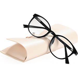 FONHCOO Blue Light Blocking Glasses Women Men Computer Eyeglasses,TR90 Fashion Round Transparent Anti Blue Light Glasses with Anti Eyestrain & UV Glare for Gaming & Reading (Shiny Black)