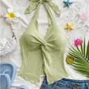 SHENHE Women's Twist Front Tie Halter Neck Split Hem Backless Summer Going Out Crop Top (Green, Large)