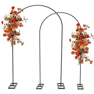 Queension Arch Backdrop Stand Set of 7.2FT & 6.6FT, Metal Wedding Arch Stand with Base for Ceremony, Balloon Arched Backdrop Multiple Tubes Frame for Birthday Party Baby Shower, Black