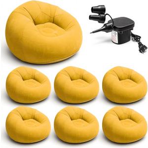 6 Pcs Inflatable Bean Bag Chairs with Electric Air Pump, Giant Blow Up Couch, Outdoor Folding Beanbag Chairs for Adults, Portable Lounger Air Sofa Lazy Sofa Seating for Movie Night Home Camping(Orange, 103 cm × 103 cm × 60 cm