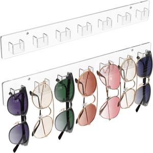 MaxGear Sunglasses Organizer 2 Pack, Wall-Mounted Eyeglasses Holder, Clear Acrylic Display Rack with 14 Slots, Ideal for Home and Office Storage