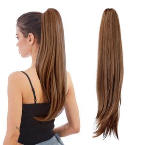 Ponytail Extensions, 24" Long Wavy Synthetic Hairpieces, Brown