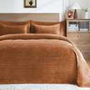 Luxury Velvet Quilt Set Queen Size 3 PiecesSoft Cozy Oversized Striped Velvet Comforter Set with 2 Pillow ShamsLightweight Coverlet Bedspread Bedding Set for All Seasons(Burnt Orange,90"x96")
