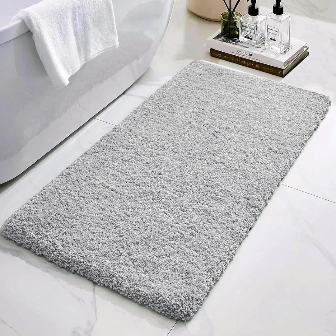 Bathroom Rugs Non Slip Washable 48x24, Ultra Thick Soft Microfiber Absorbent Bath Mats, High Density Foam Latex Non Slip Backing Bath Rugs, Fluffy Floor Carpet for Tub&Shower, Grey