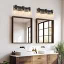 Farmhouse Bathroom Vanity Light Fixtures, Rustic 3-Light Wood Vanity Lights for Bathroom, Vintage Black Wall Sconces Lighting, Light fixtures Over Mirror, with Glass Shade