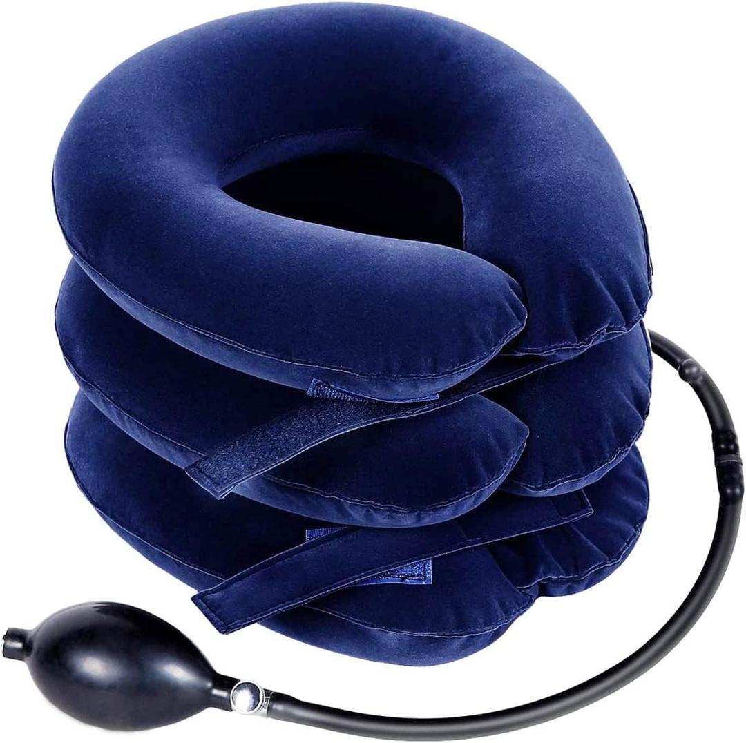 Cervical Neck Traction Device for Instant Neck Pain Relief - Inflatable & Adjustable Neck Stretcher Neck Support Brace, Best Neck Traction Pillow for Home Use Neck Decompression (Blue)