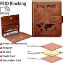 2 Pack RFID Passport Holder and Leather Card Case Set - Travel Essentials for Women & Men (Brown)