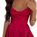 Women's Elegant Satin Backless Mini Dress Sexy Cowl Neck Lace Up Short Dress Spaghetti Strap Tiered Prom Dresses, S